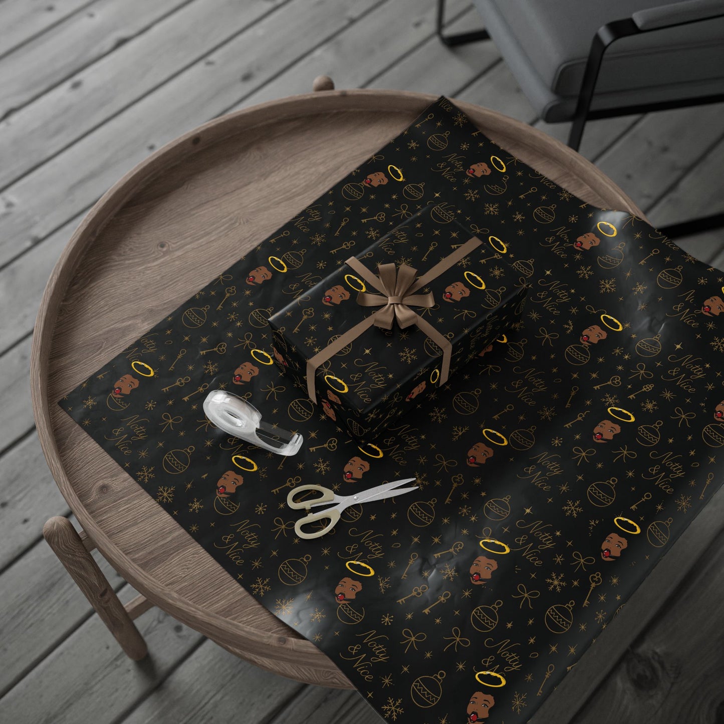 Holiday Black & Gold Wrapping Paper — 'Notty & Nice' Festive Gift Wrap