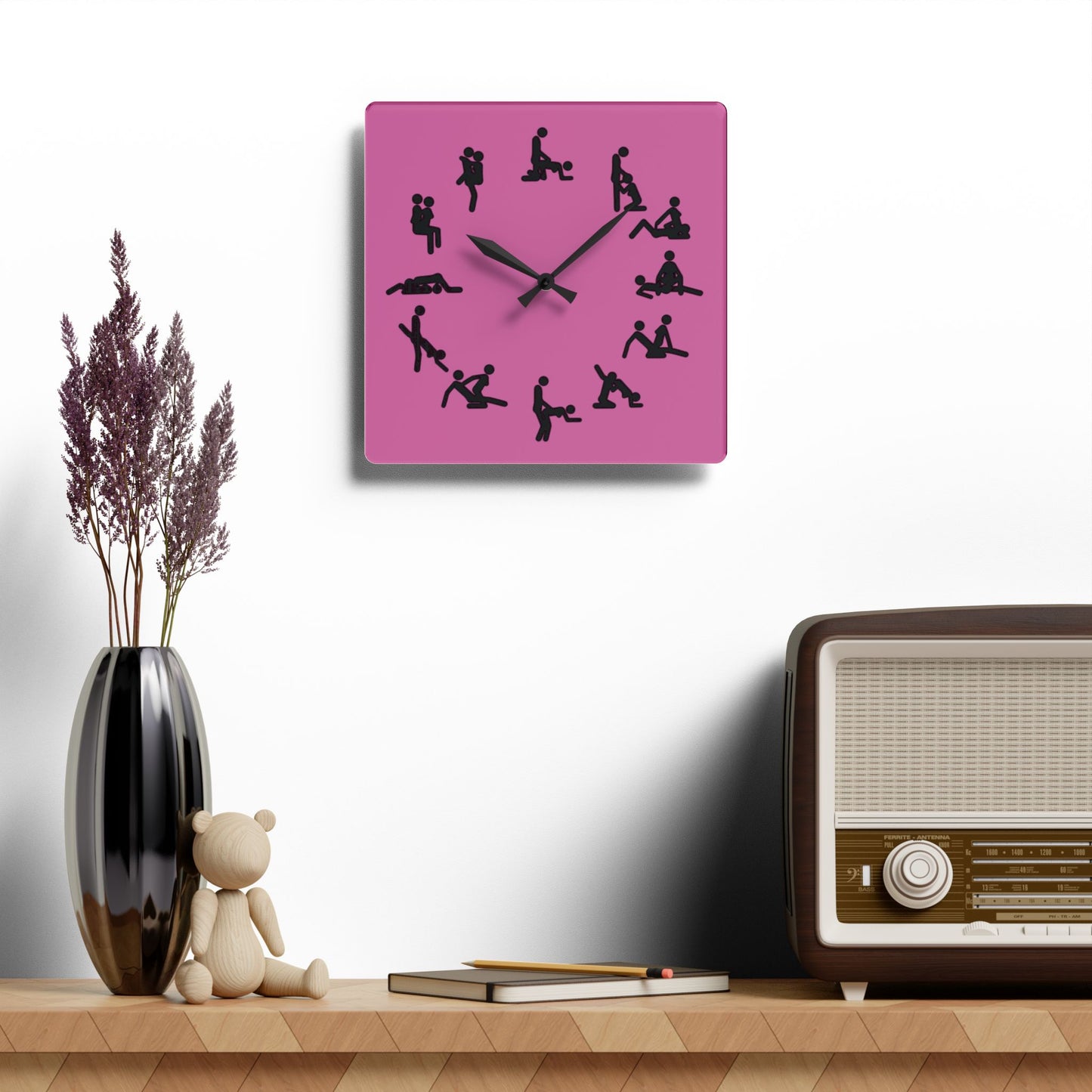 Positions Acrylic Wall Clock (Pink)