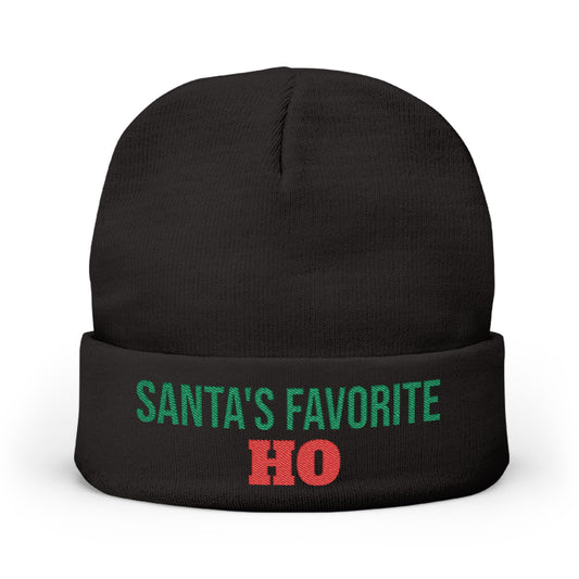 Embroidered Knit Beanie — "Santa's Favorite HO" Christmas Winter Hat