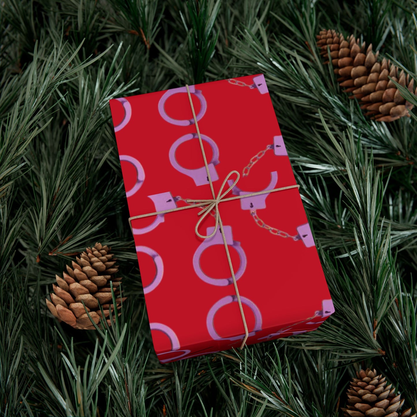 Handcuff Pattern Gift Wrap Paper — Red Novelty Wrapping for Bachelorette, Gag Gifts & Parties