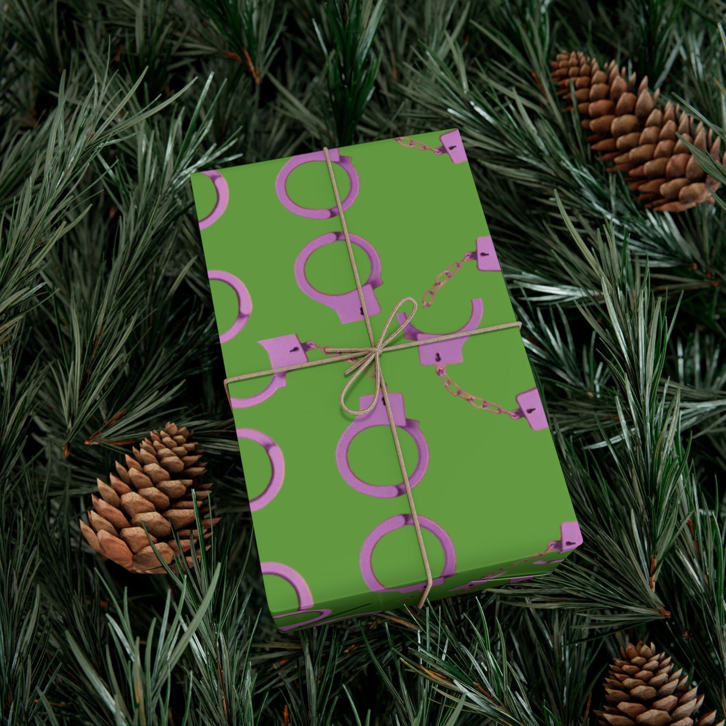 Green and Pink Handcuff Pattern Gift Wrap Paper — Novelty Wrapping for Bachelorette, Gag Gifts & Parties