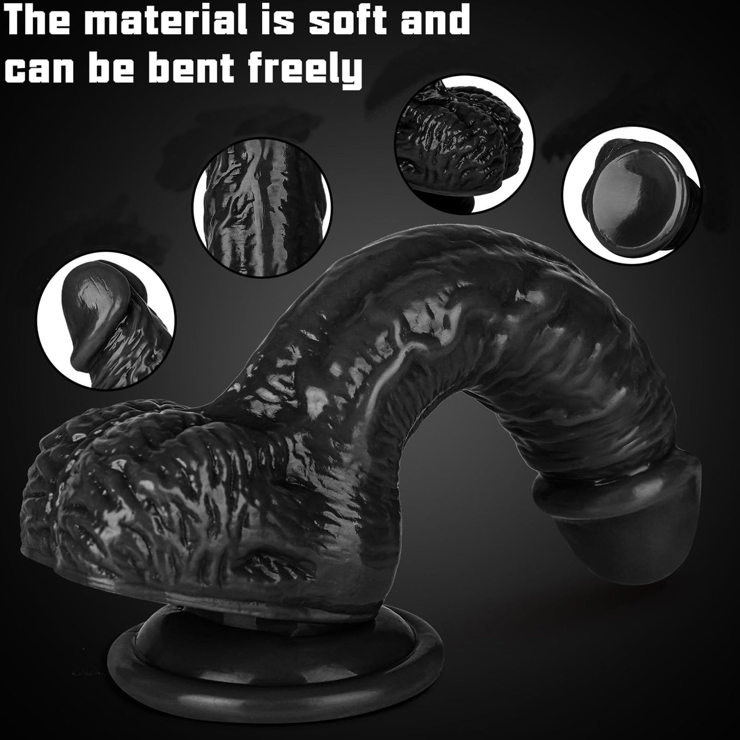 Lifelike Black Silicone Dildo w/ Suction Cup Base