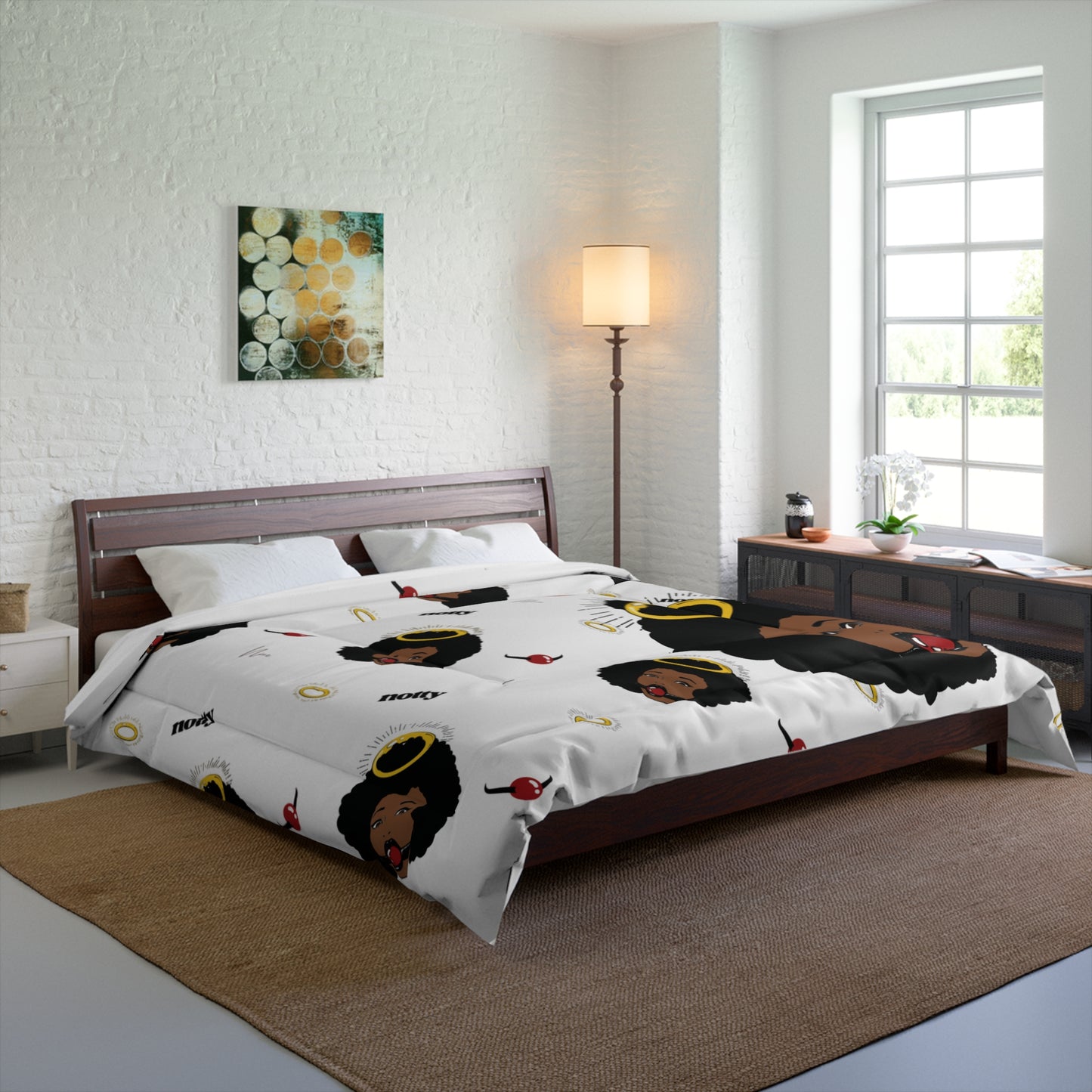 Logo Cozy Boho Comforter (White)