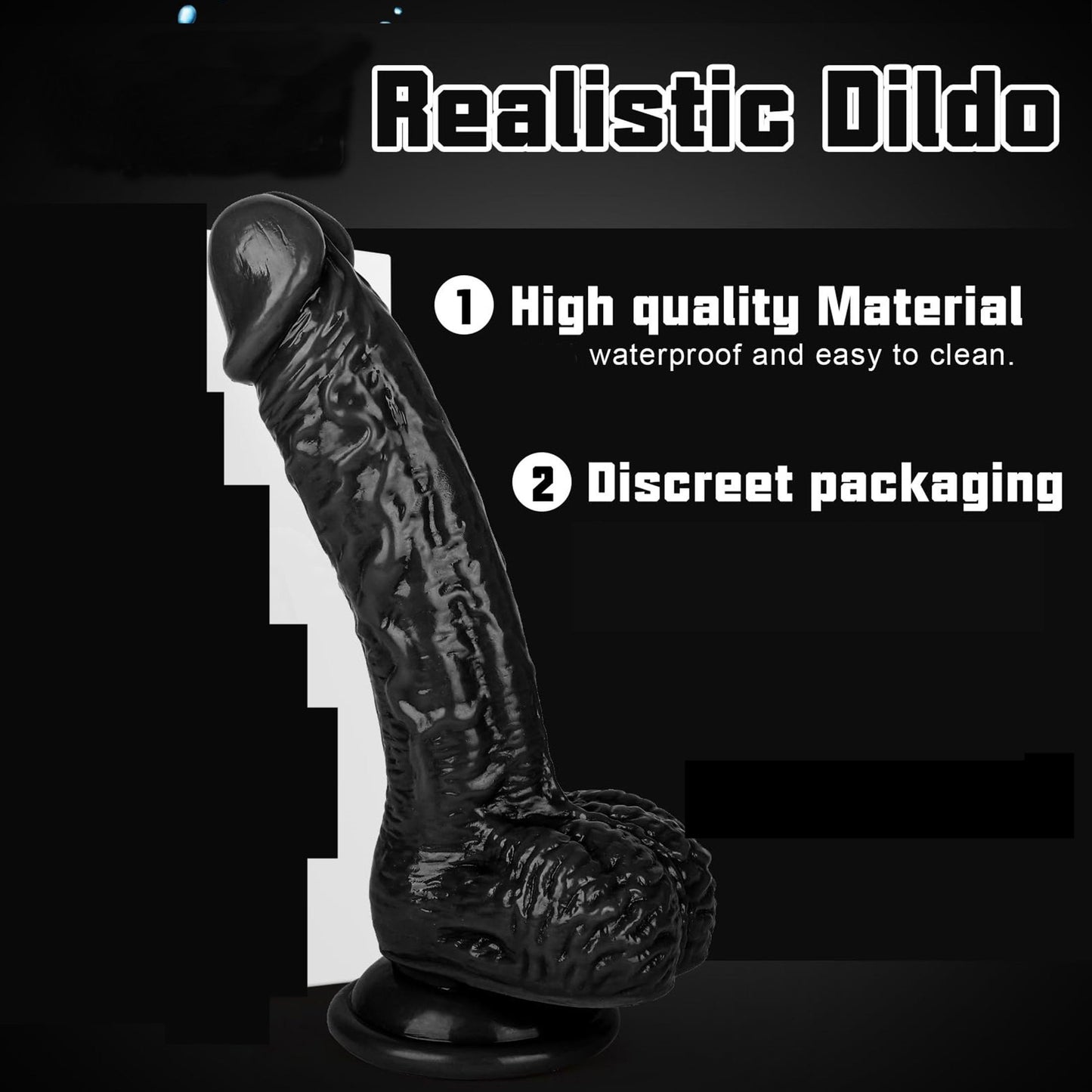 Lifelike Black Silicone Dildo w/ Suction Cup Base
