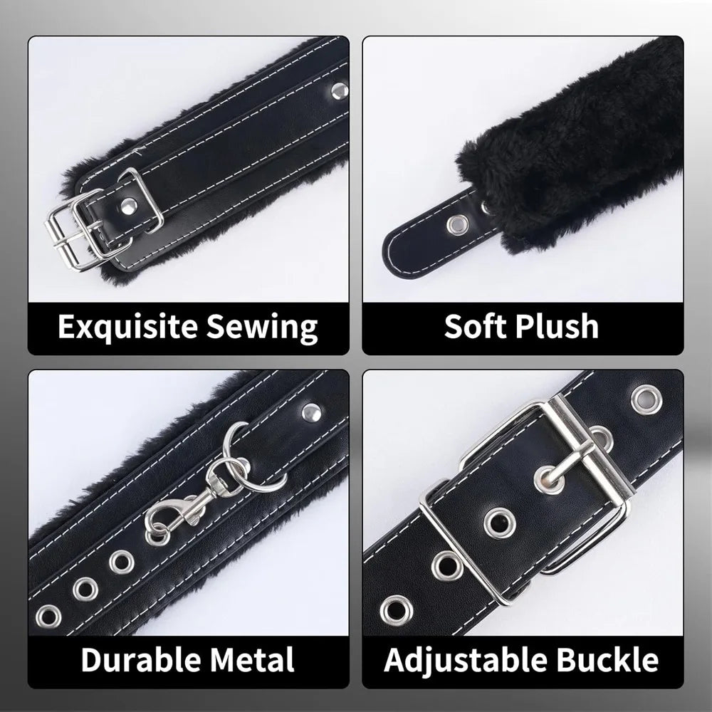 Adjustable Bondage Restraints| Neck to Back with Traction Chain Back Handcuffs & Collar