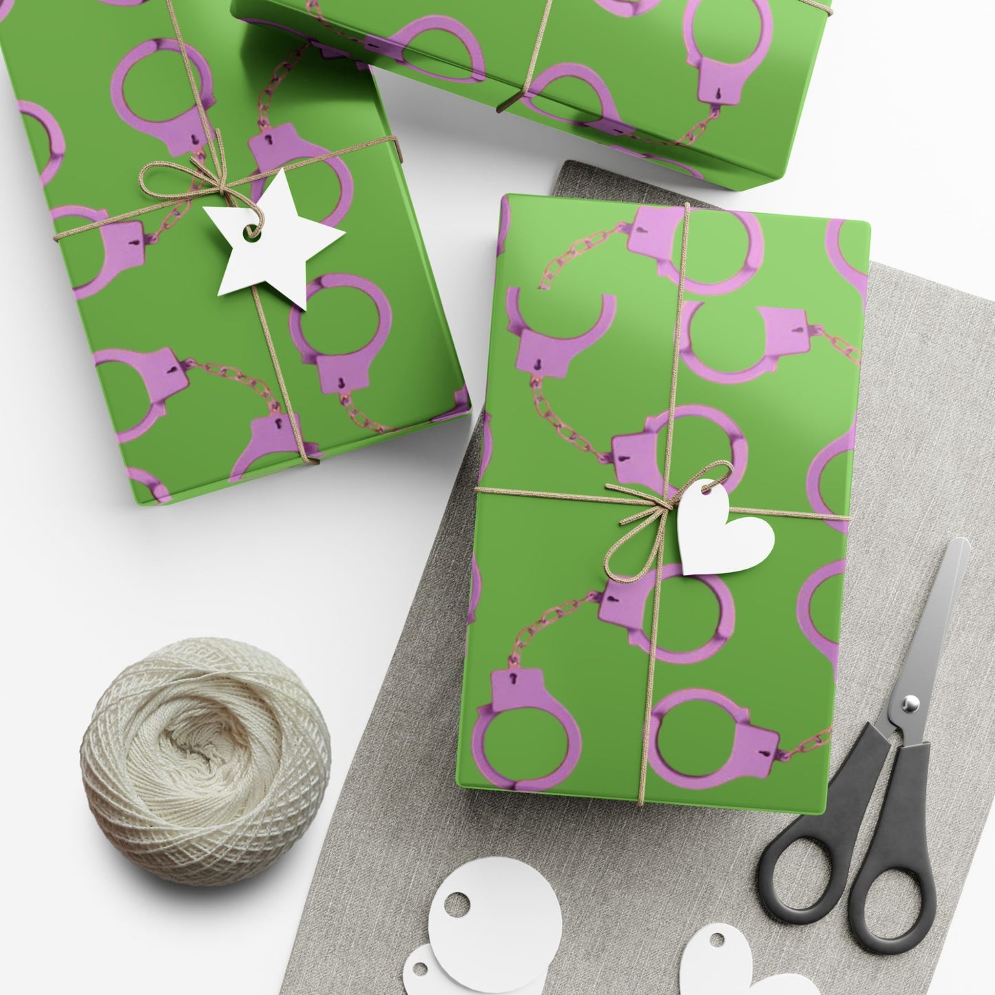 Green and Pink Handcuff Pattern Gift Wrap Paper — Novelty Wrapping for Bachelorette, Gag Gifts & Parties