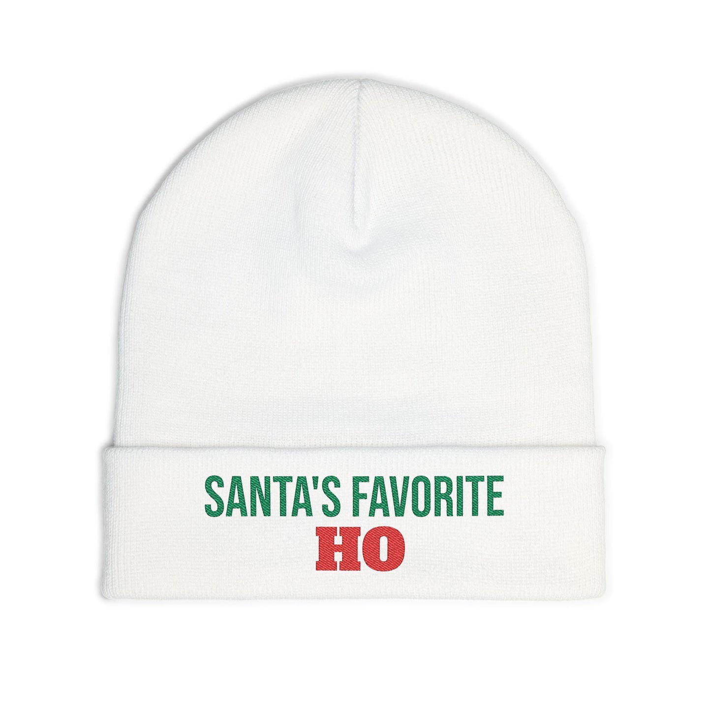 Embroidered Knit Beanie — "Santa's Favorite HO" Christmas Winter Hat