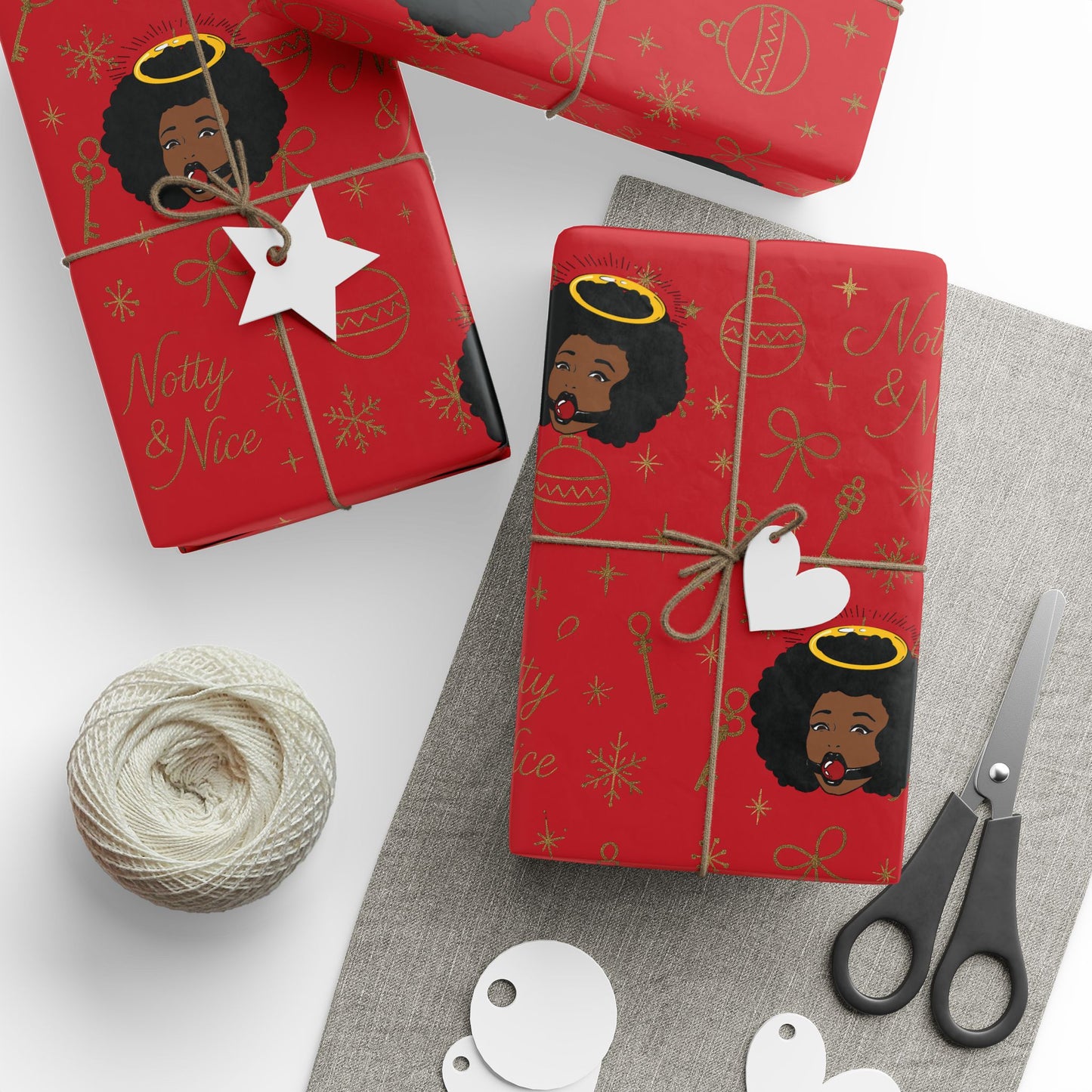 Holiday Red & Gold Wrapping Paper — 'Notty & Nice' Festive Gift Wrap