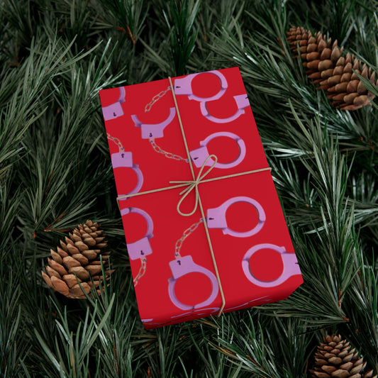 Handcuff Pattern Gift Wrap Paper — Red Novelty Wrapping for Bachelorette, Gag Gifts & Parties