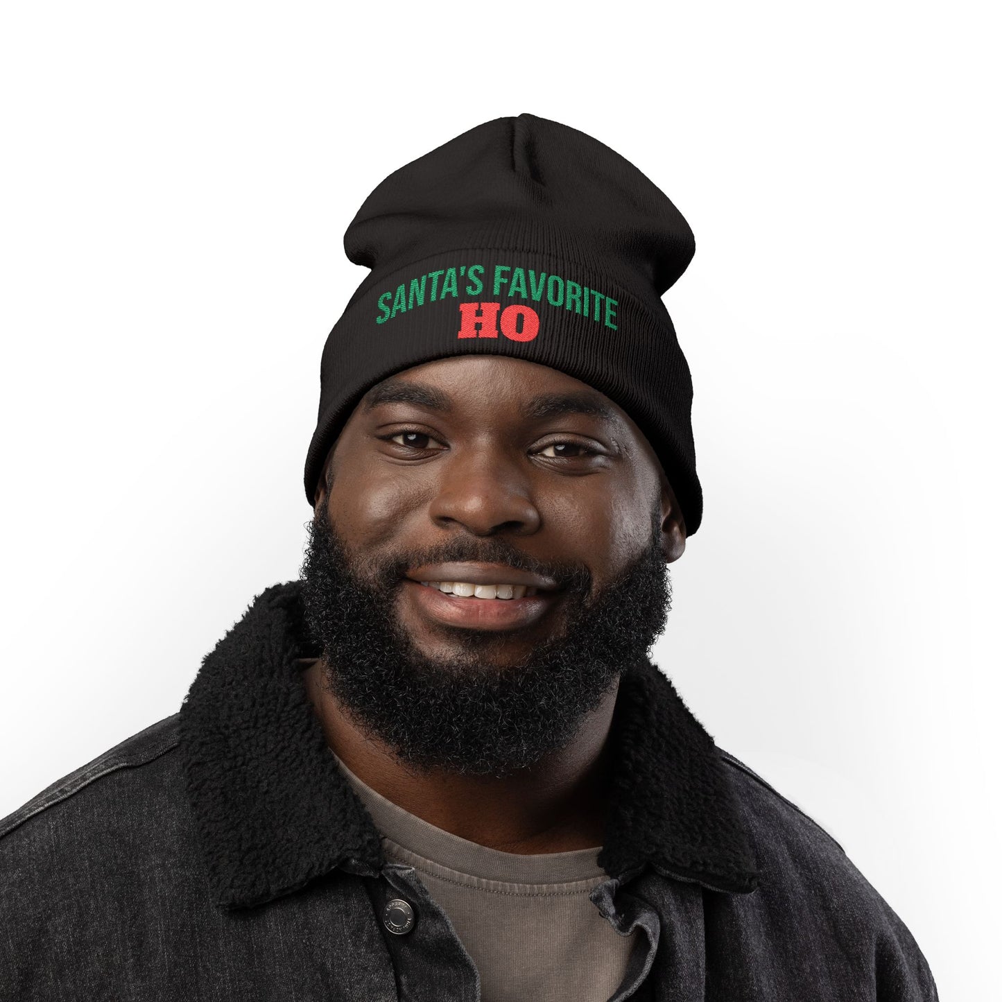 Embroidered Knit Beanie — "Santa's Favorite HO" Christmas Winter Hat