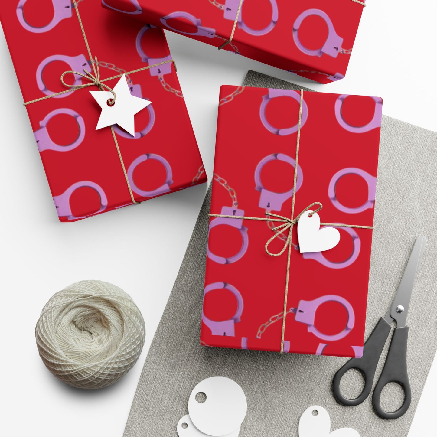 Handcuff Pattern Gift Wrap Paper — Red Novelty Wrapping for Bachelorette, Gag Gifts & Parties