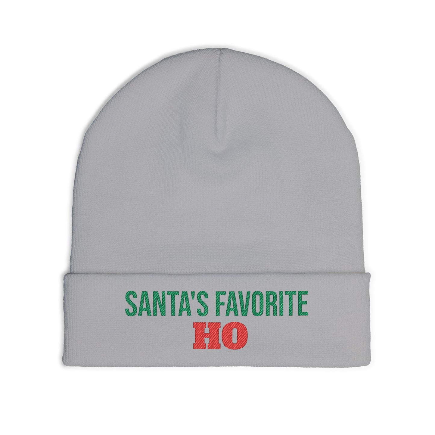 Embroidered Knit Beanie — "Santa's Favorite HO" Christmas Winter Hat