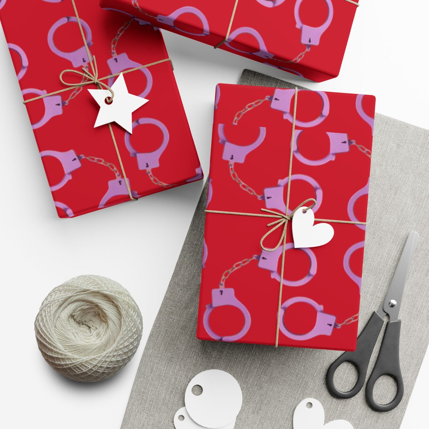 Handcuff Pattern Gift Wrap Paper — Red Novelty Wrapping for Bachelorette, Gag Gifts & Parties