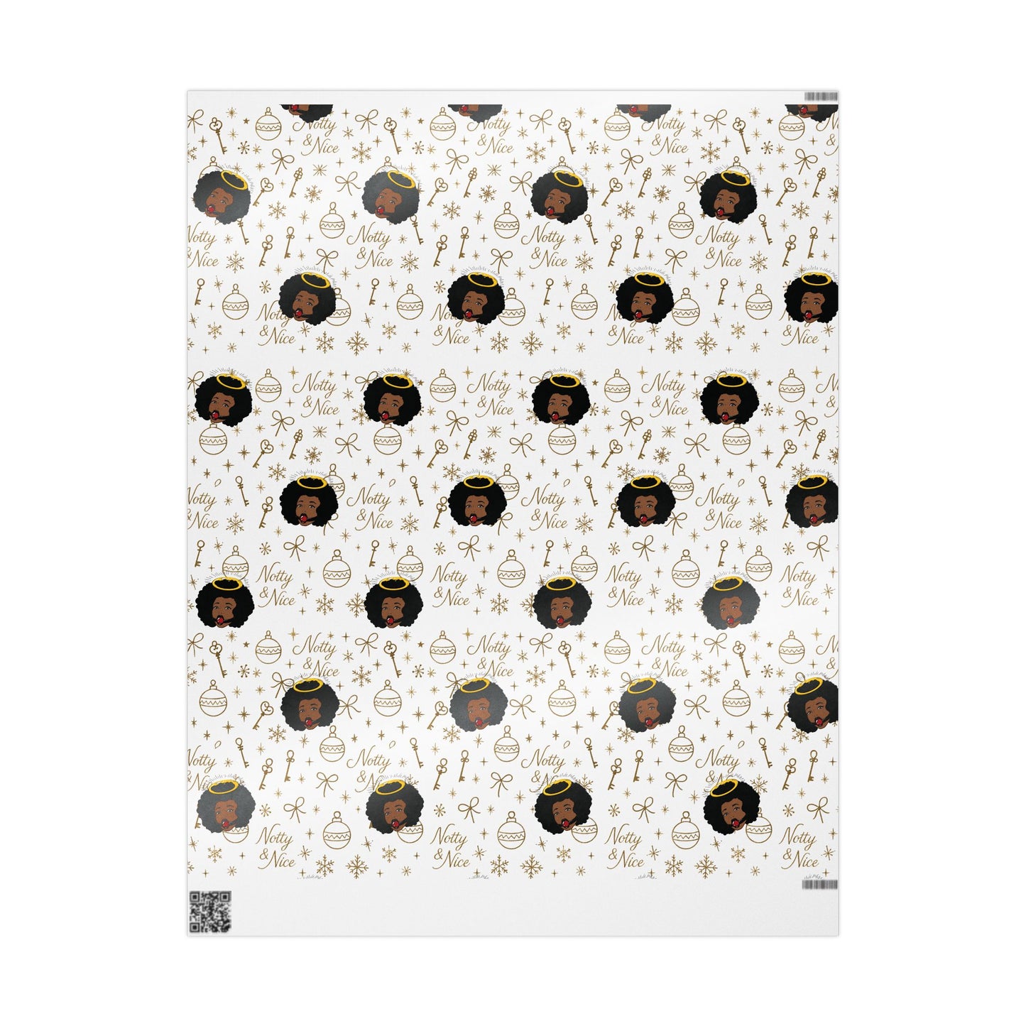 Holiday White & Gold Wrapping Paper — 'Notty & Nice' Festive Gift Wrap