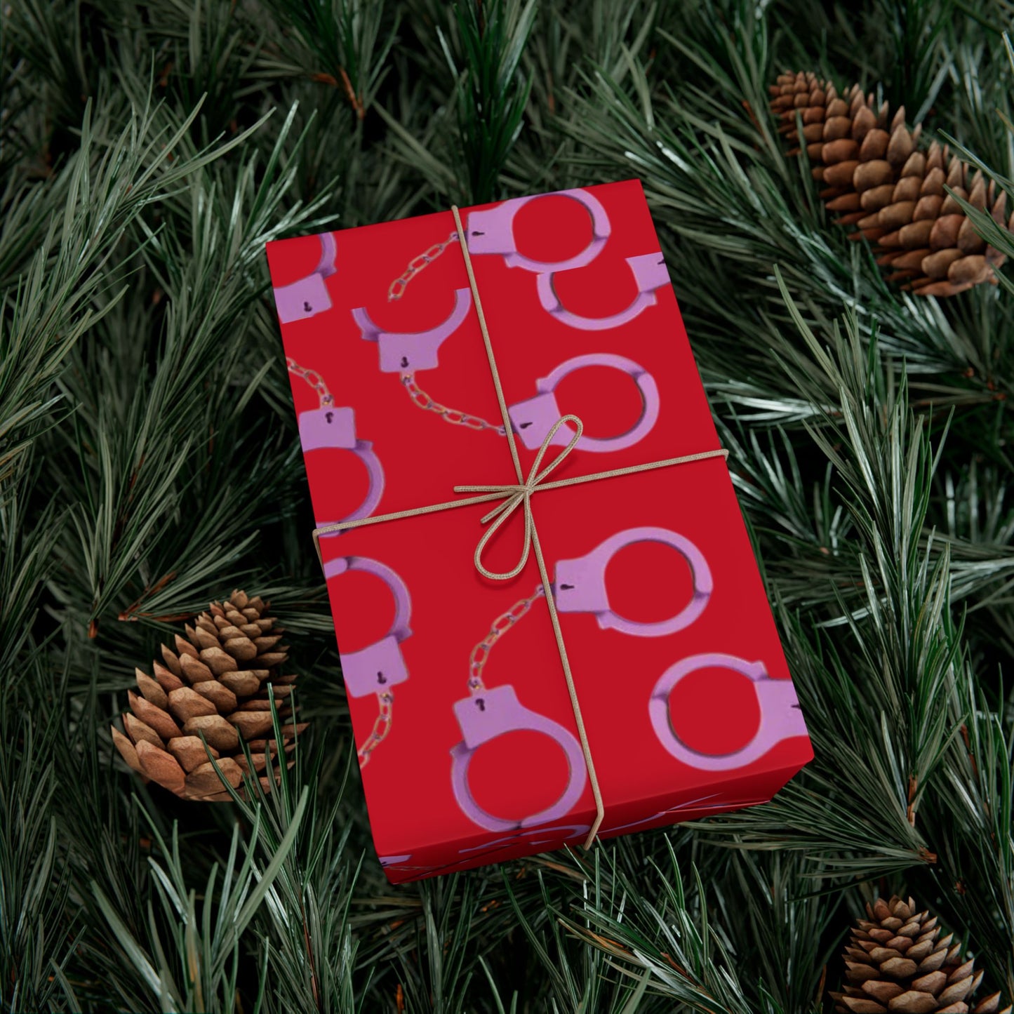 Handcuff Pattern Gift Wrap Paper — Red Novelty Wrapping for Bachelorette, Gag Gifts & Parties