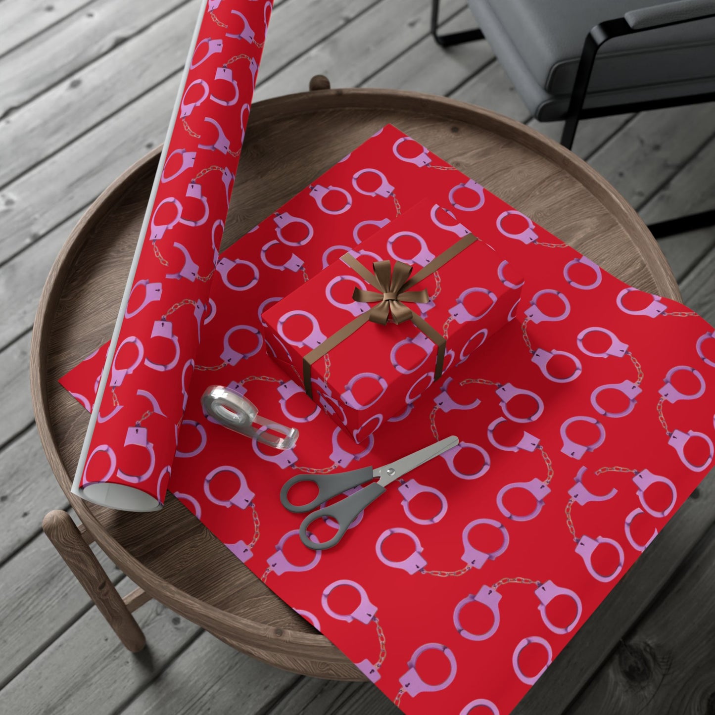 Handcuff Pattern Gift Wrap Paper — Red Novelty Wrapping for Bachelorette, Gag Gifts & Parties