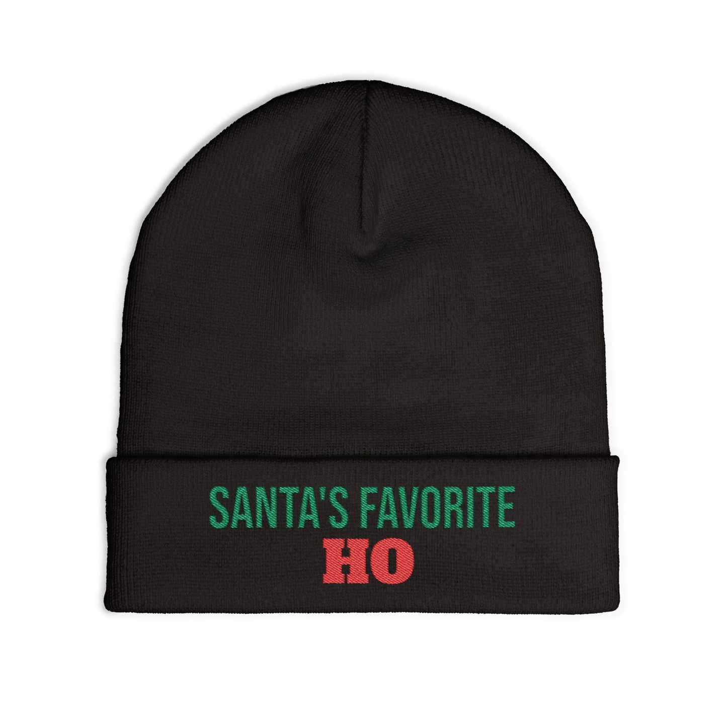 Embroidered Knit Beanie — "Santa's Favorite HO" Christmas Winter Hat