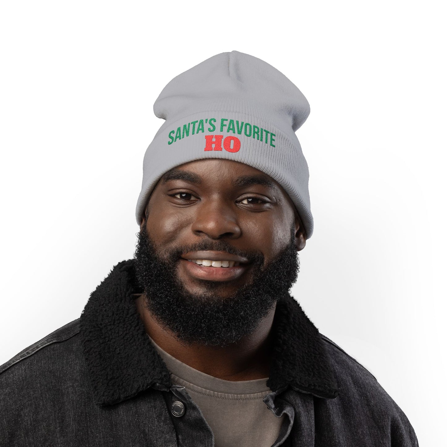 Embroidered Knit Beanie — "Santa's Favorite HO" Christmas Winter Hat