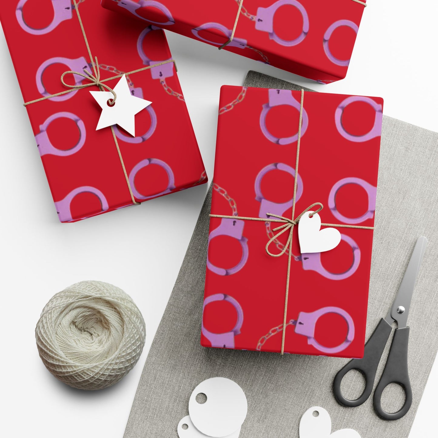 Handcuff Pattern Gift Wrap Paper — Red Novelty Wrapping for Bachelorette, Gag Gifts & Parties