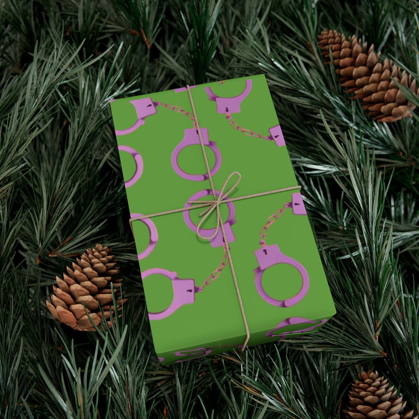 Green and Pink Handcuff Pattern Gift Wrap Paper — Novelty Wrapping for Bachelorette, Gag Gifts & Parties