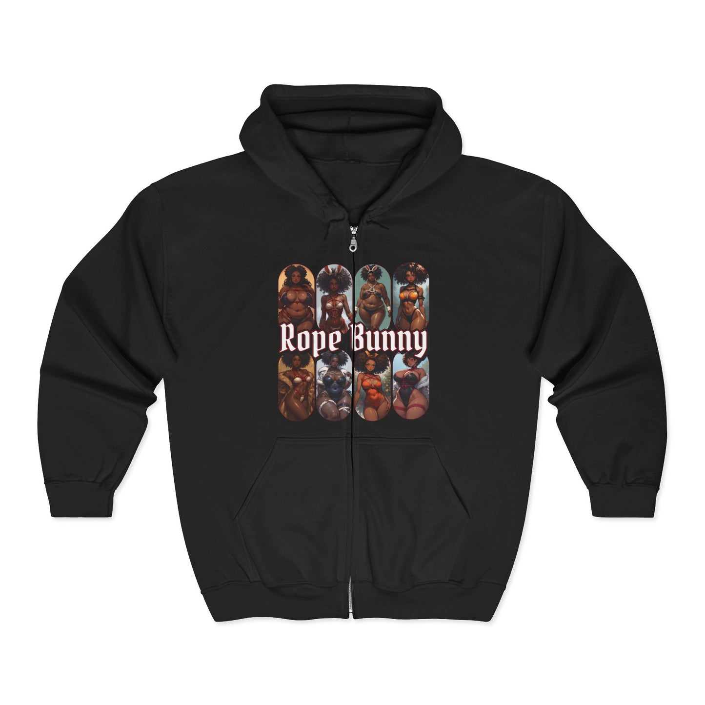 Rope Bunny Zip Hoodie – Vintage Bondage Collage Graphic Hoodie