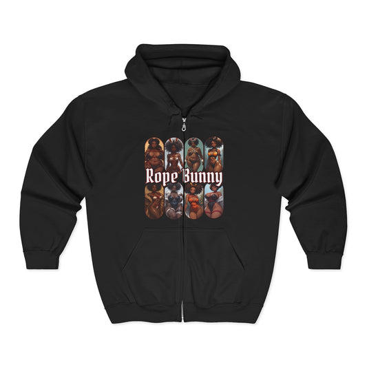 Rope Bunny Zip Hoodie – Vintage Bondage Collage Graphic Hoodie