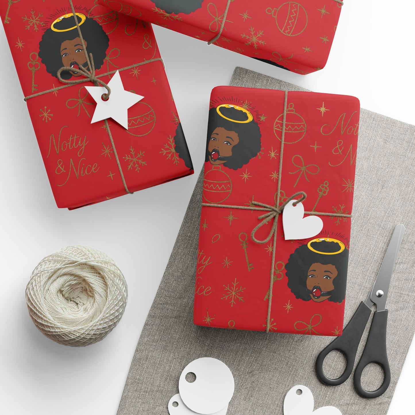 Holiday Red & Gold Wrapping Paper — 'Notty & Nice' Festive Gift Wrap