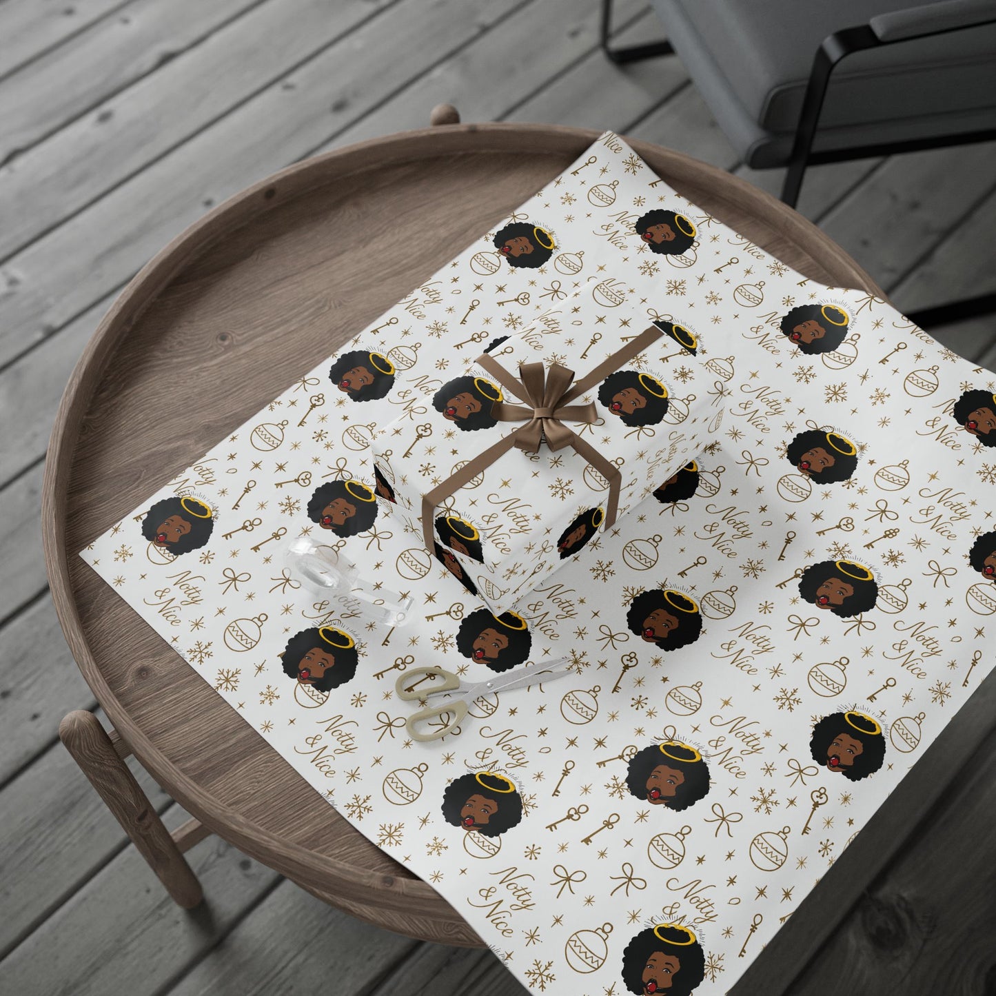 Holiday White & Gold Wrapping Paper — 'Notty & Nice' Festive Gift Wrap