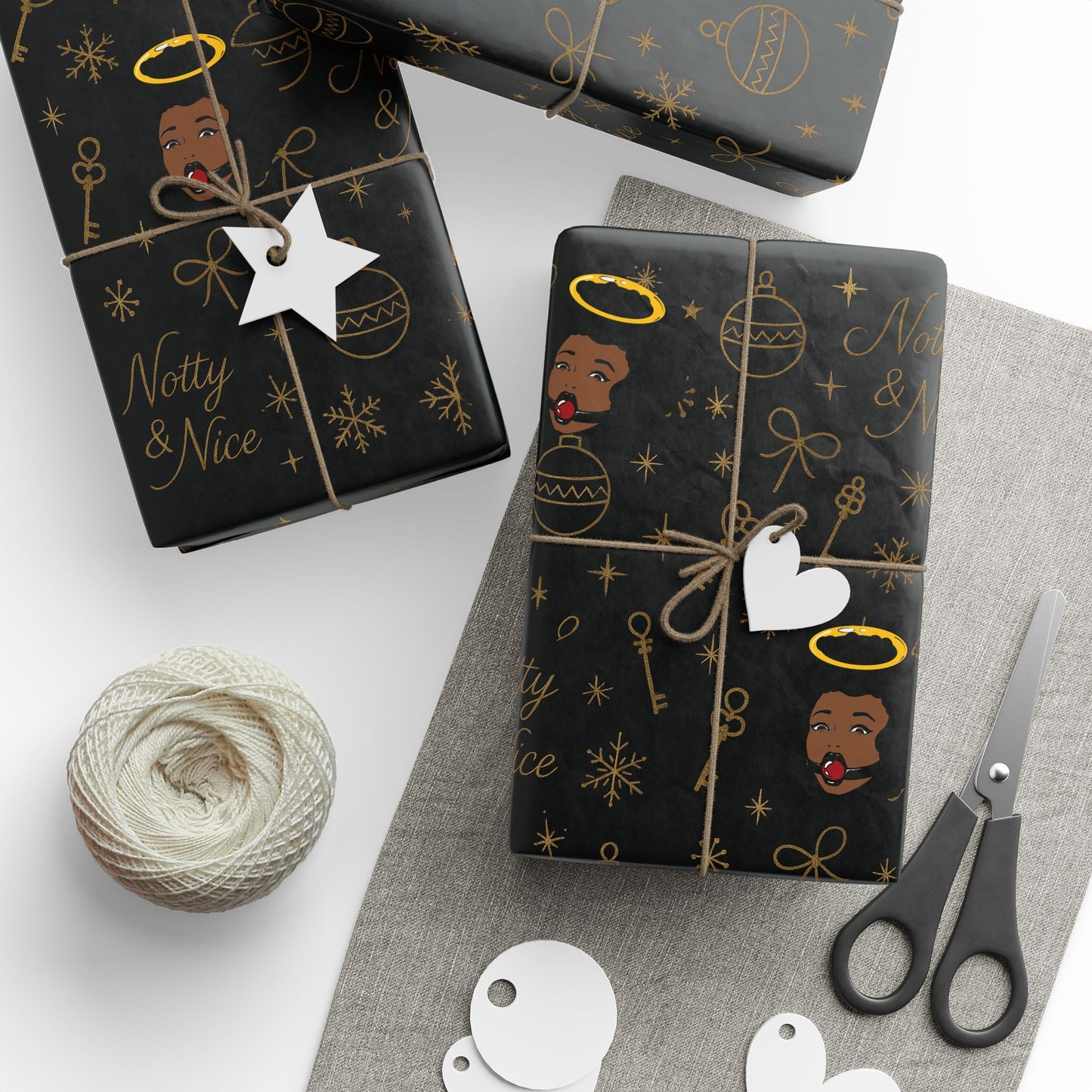 Holiday Black & Gold Wrapping Paper — 'Notty & Nice' Festive Gift Wrap