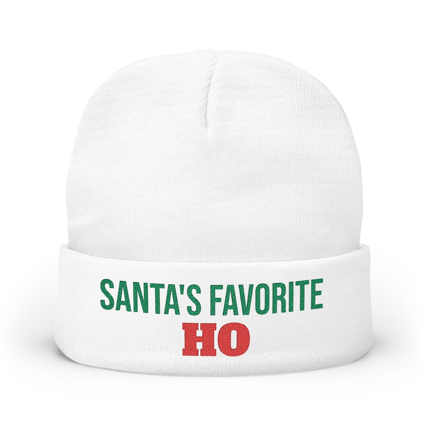 Embroidered Knit Beanie — "Santa's Favorite HO" Christmas Winter Hat