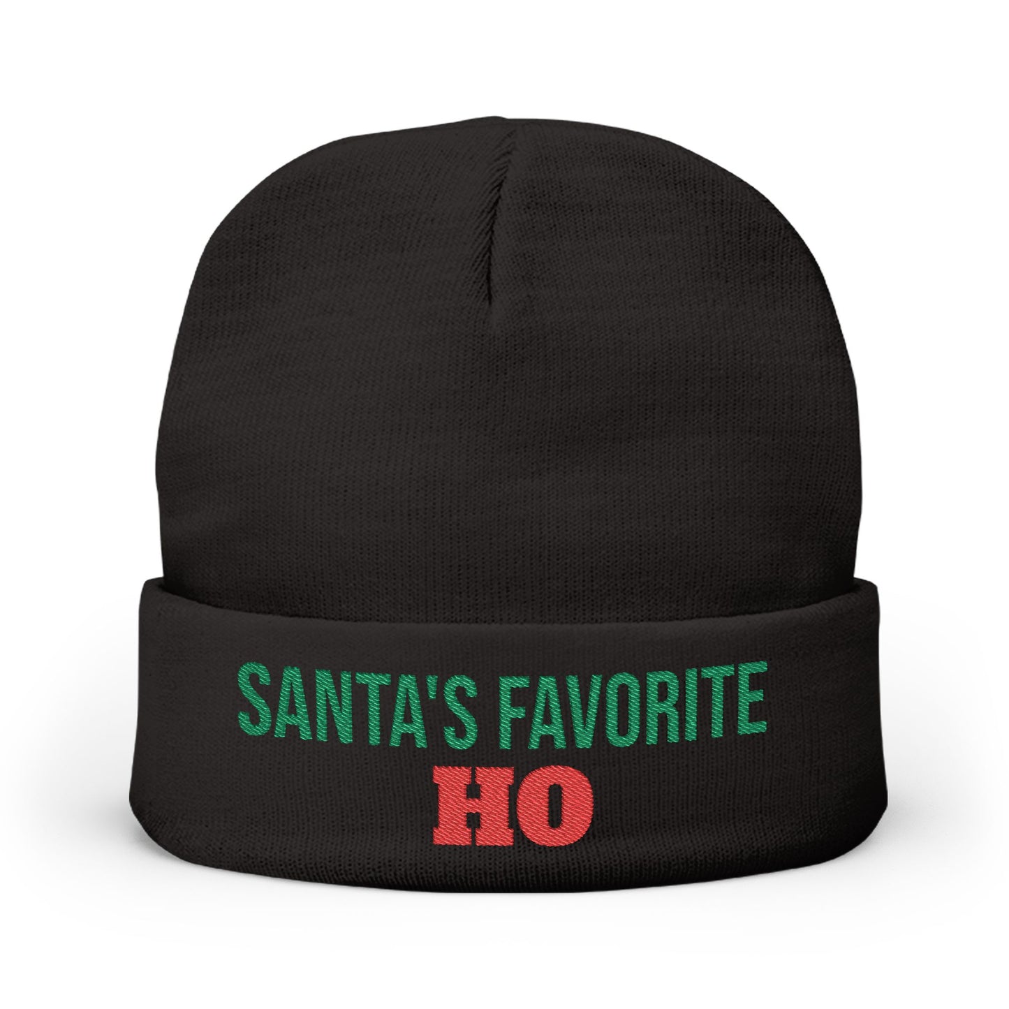 Embroidered Knit Beanie — "Santa's Favorite HO" Christmas Winter Hat