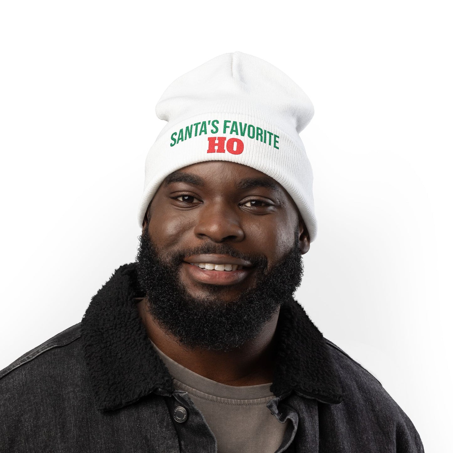Embroidered Knit Beanie — "Santa's Favorite HO" Christmas Winter Hat