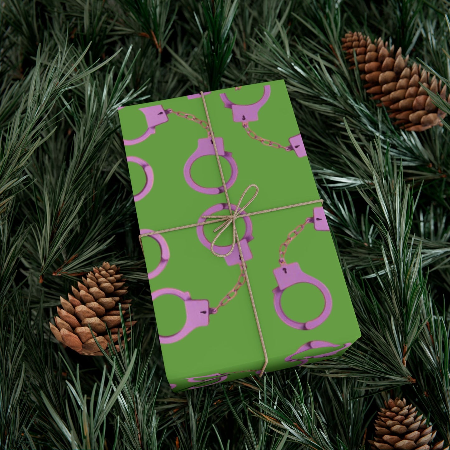 Green and Pink Handcuff Pattern Gift Wrap Paper — Novelty Wrapping for Bachelorette, Gag Gifts & Parties