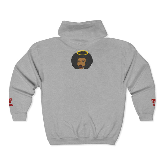 Angel Afro Zip Hoodie — 'Notty' Front Logo, Halo Portrait Back