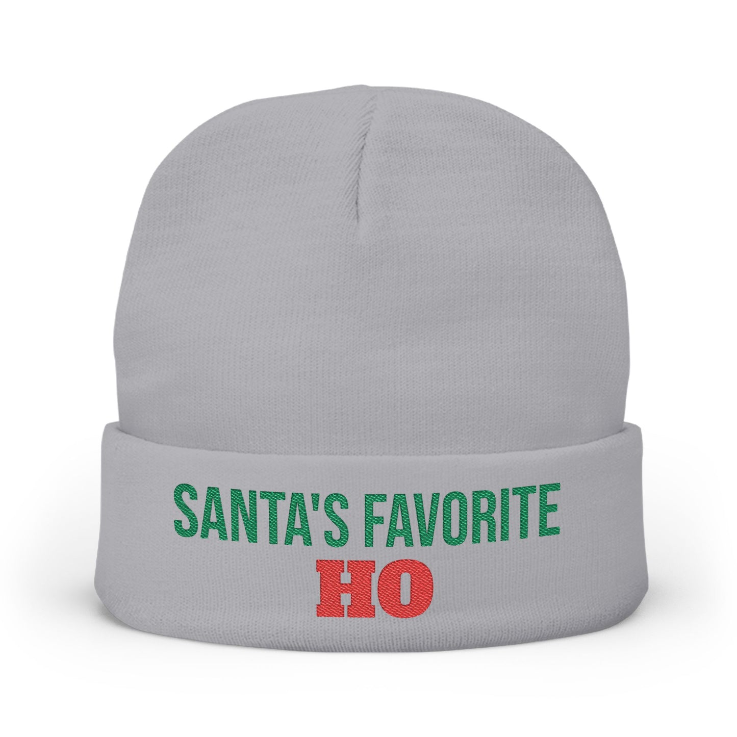 Embroidered Knit Beanie — "Santa's Favorite HO" Christmas Winter Hat