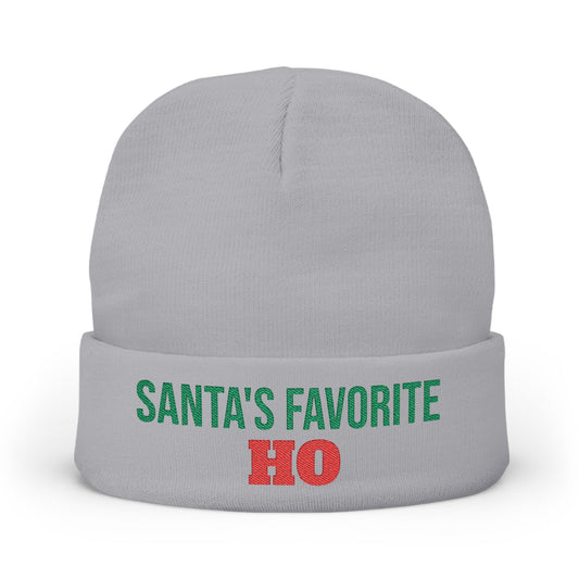 Embroidered Knit Beanie — "Santa's Favorite HO" Christmas Winter Hat