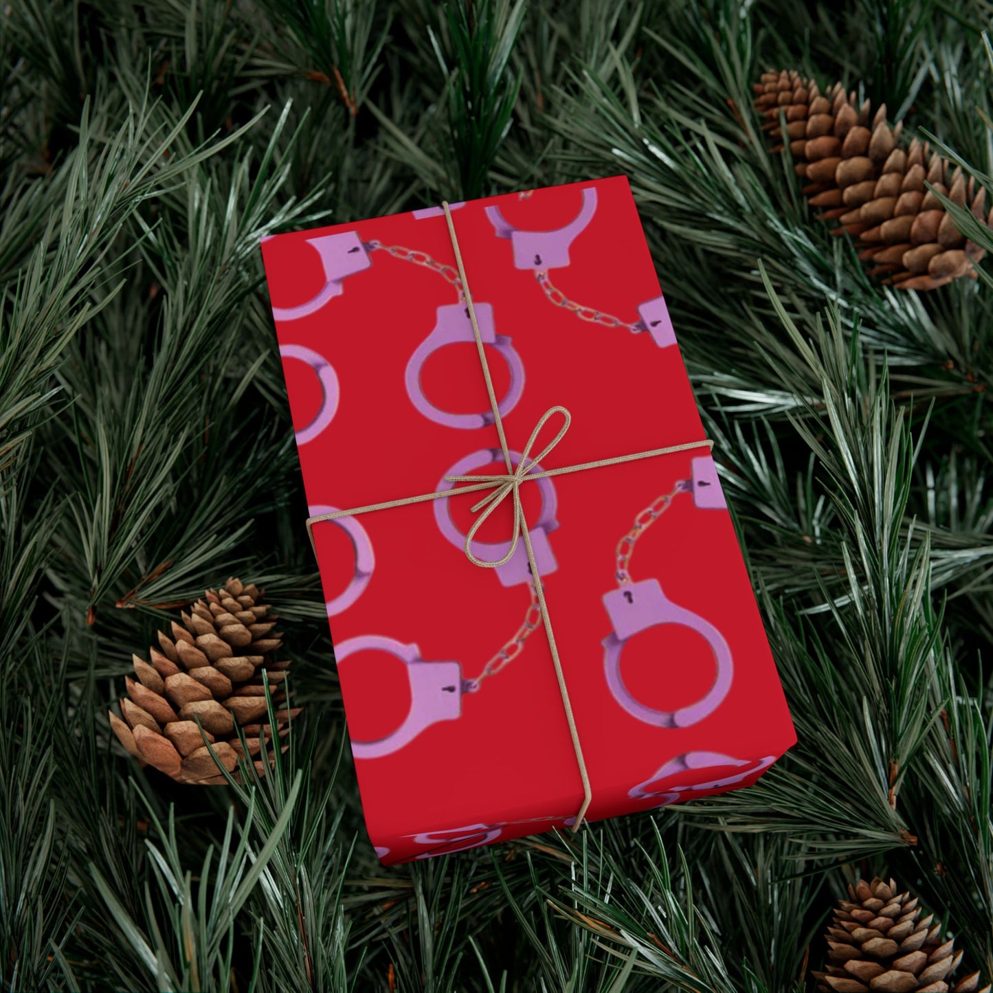 Handcuff Pattern Gift Wrap Paper — Red Novelty Wrapping for Bachelorette, Gag Gifts & Parties