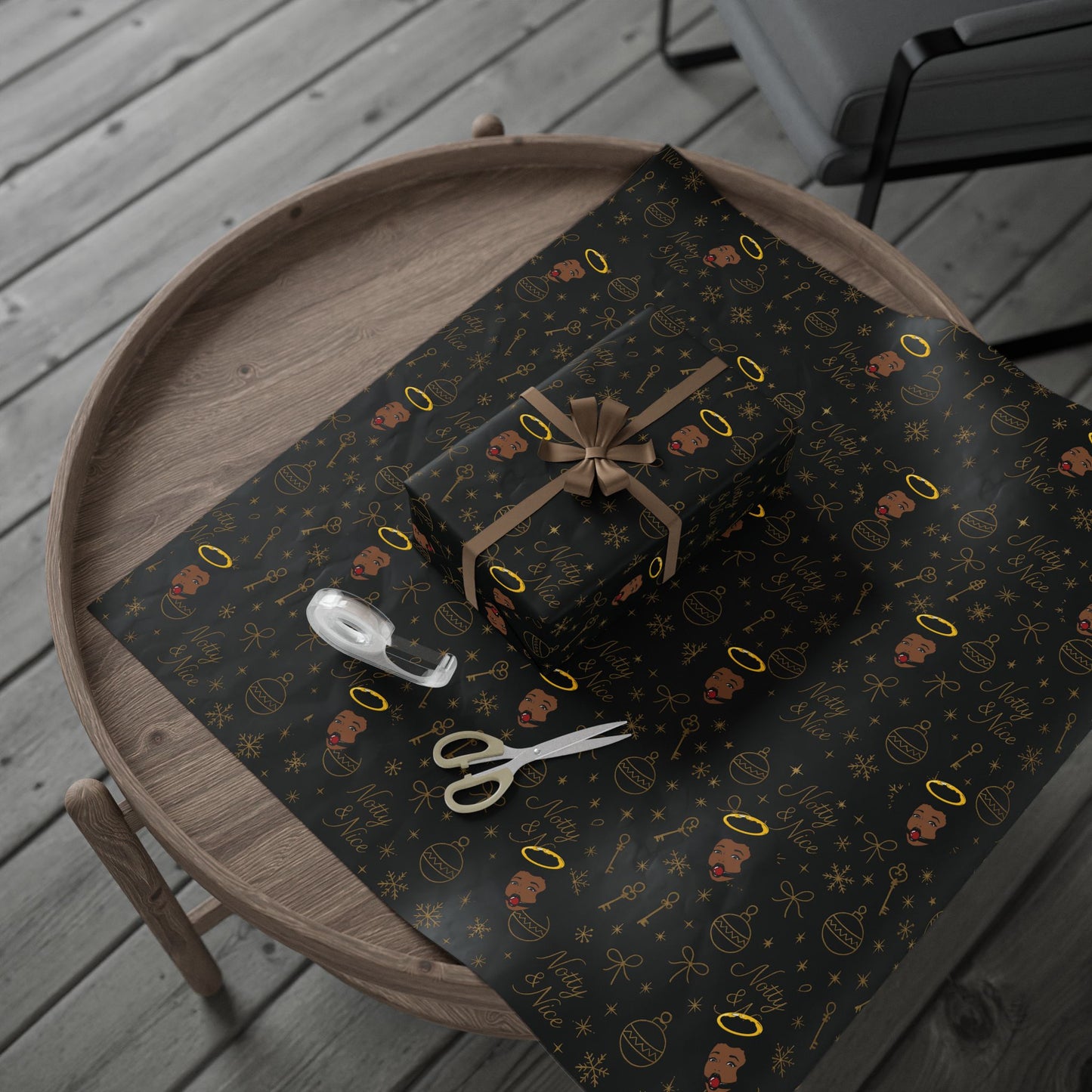 Holiday Black & Gold Wrapping Paper — 'Notty & Nice' Festive Gift Wrap