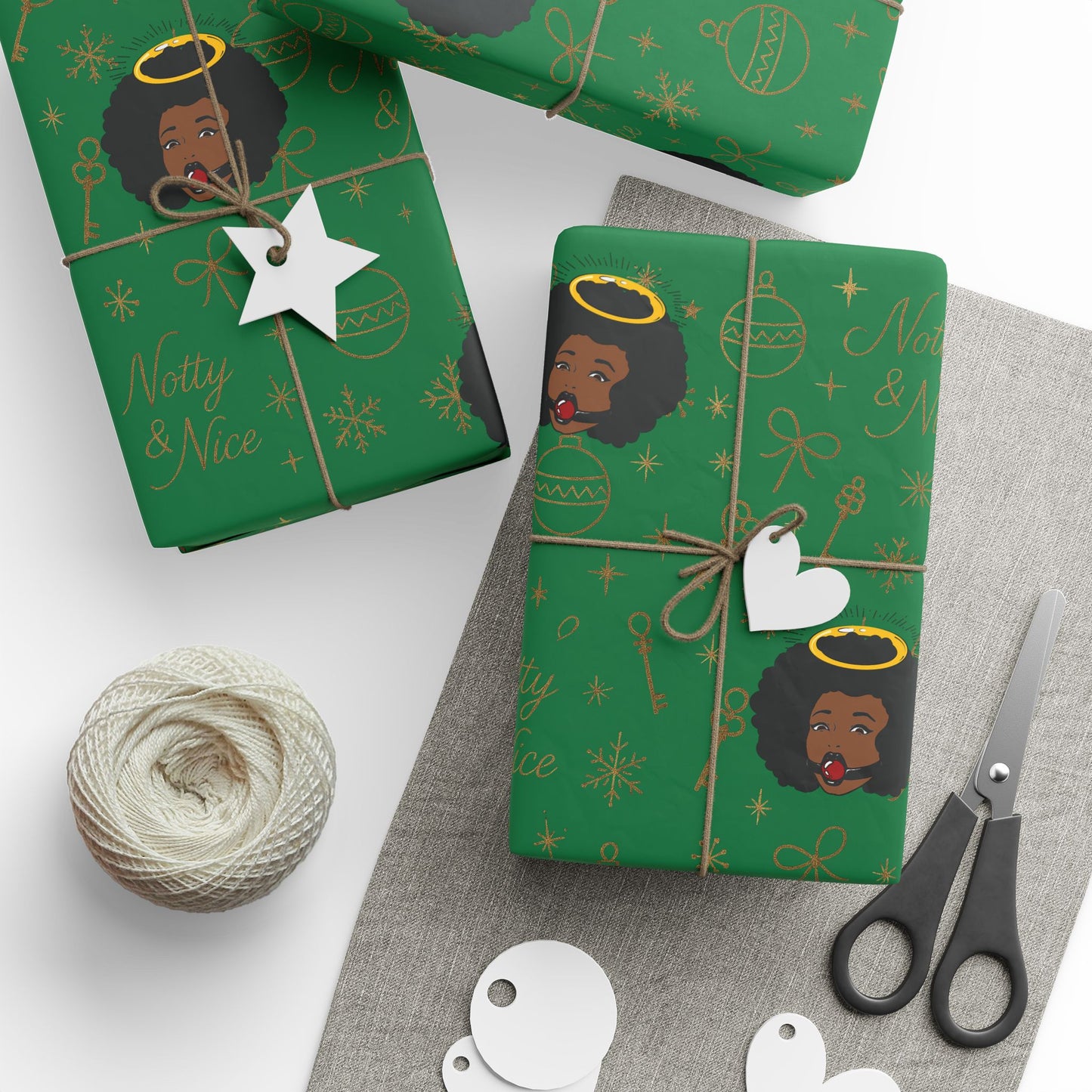 Holiday Green & Gold Wrapping Paper — 'Notty & Nice' Festive Gift Wrap