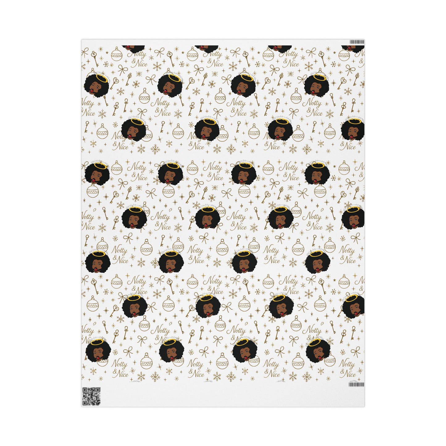 Holiday White & Gold Wrapping Paper — 'Notty & Nice' Festive Gift Wrap