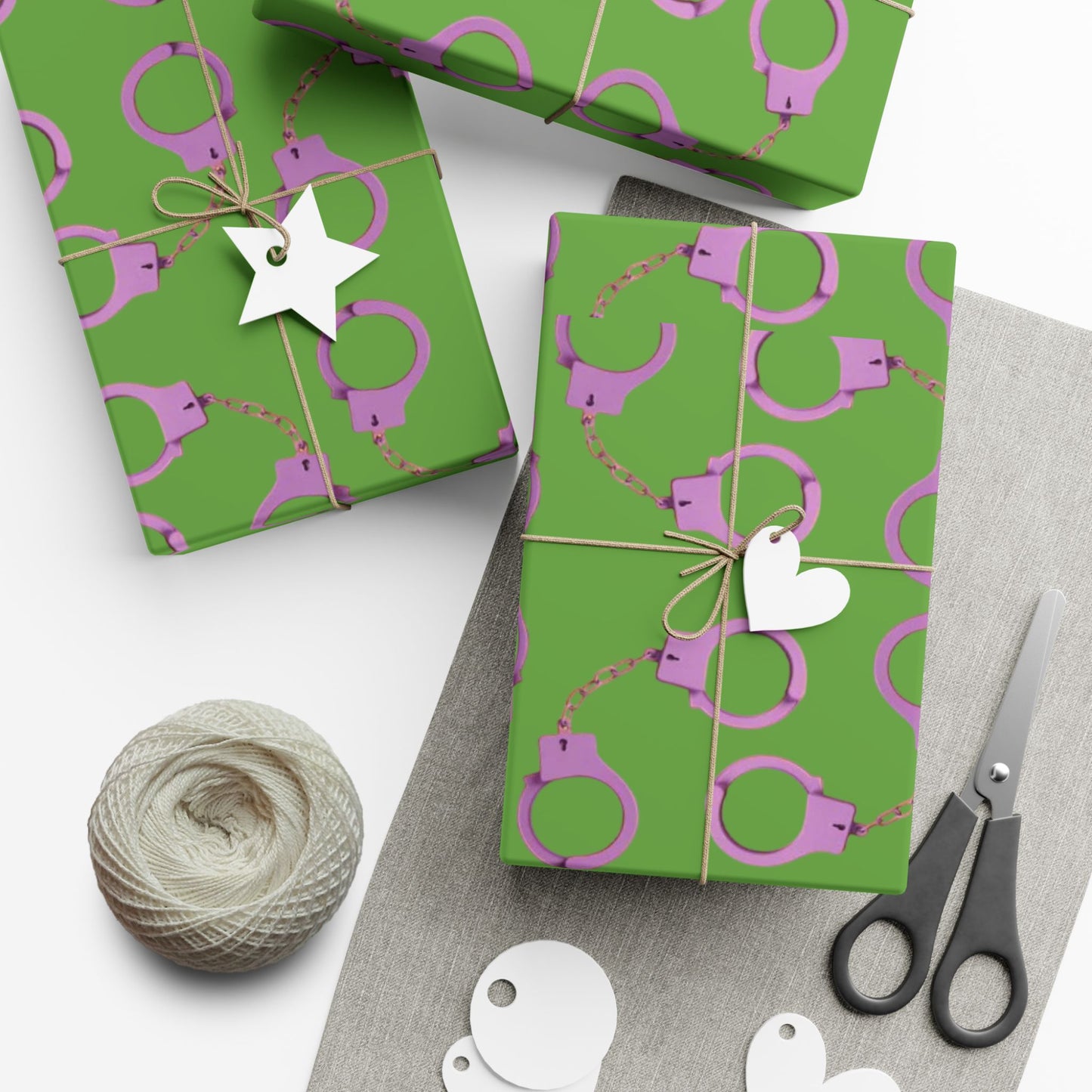 Green and Pink Handcuff Pattern Gift Wrap Paper — Novelty Wrapping for Bachelorette, Gag Gifts & Parties