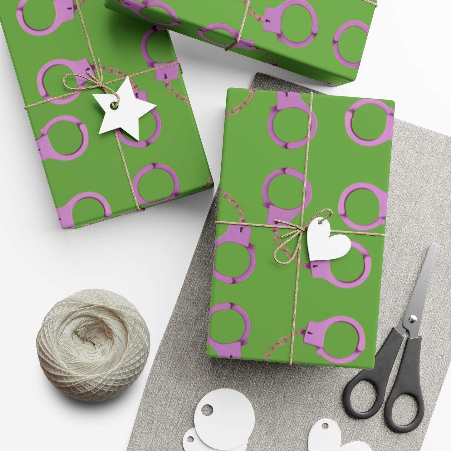 Green and Pink Handcuff Pattern Gift Wrap Paper — Novelty Wrapping for Bachelorette, Gag Gifts & Parties