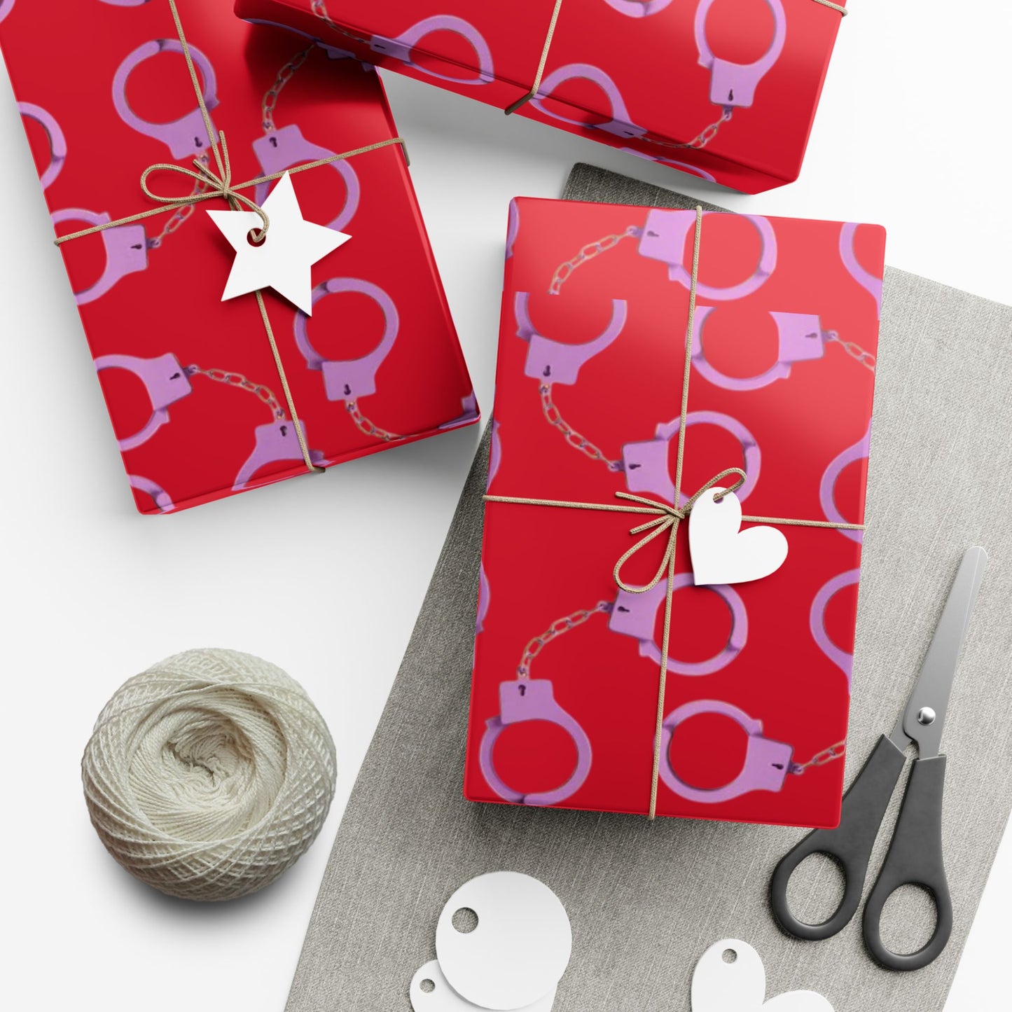 Handcuff Pattern Gift Wrap Paper — Red Novelty Wrapping for Bachelorette, Gag Gifts & Parties