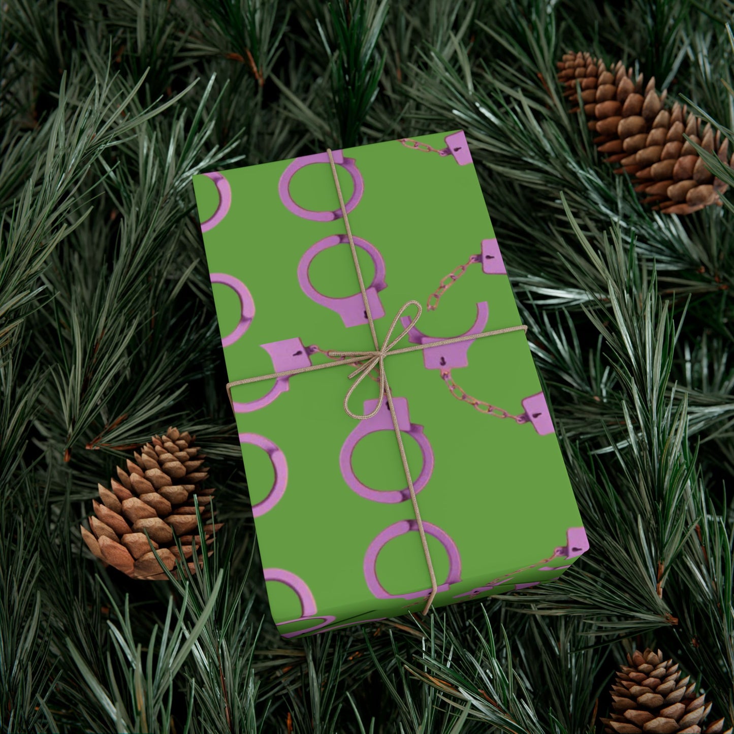 Green and Pink Handcuff Pattern Gift Wrap Paper — Novelty Wrapping for Bachelorette, Gag Gifts & Parties