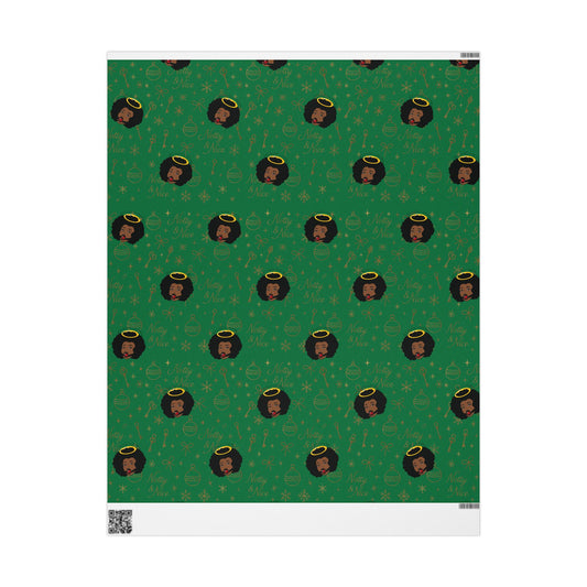 Holiday Green & Gold Wrapping Paper — 'Notty & Nice' Festive Gift Wrap