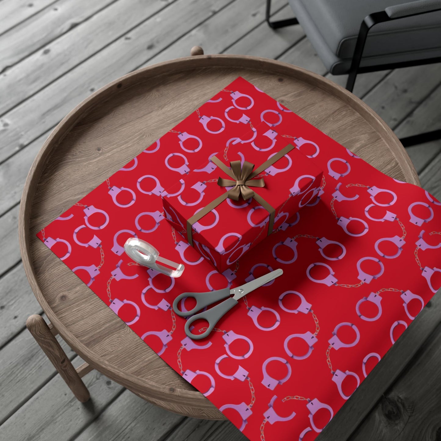 Handcuff Pattern Gift Wrap Paper — Red Novelty Wrapping for Bachelorette, Gag Gifts & Parties