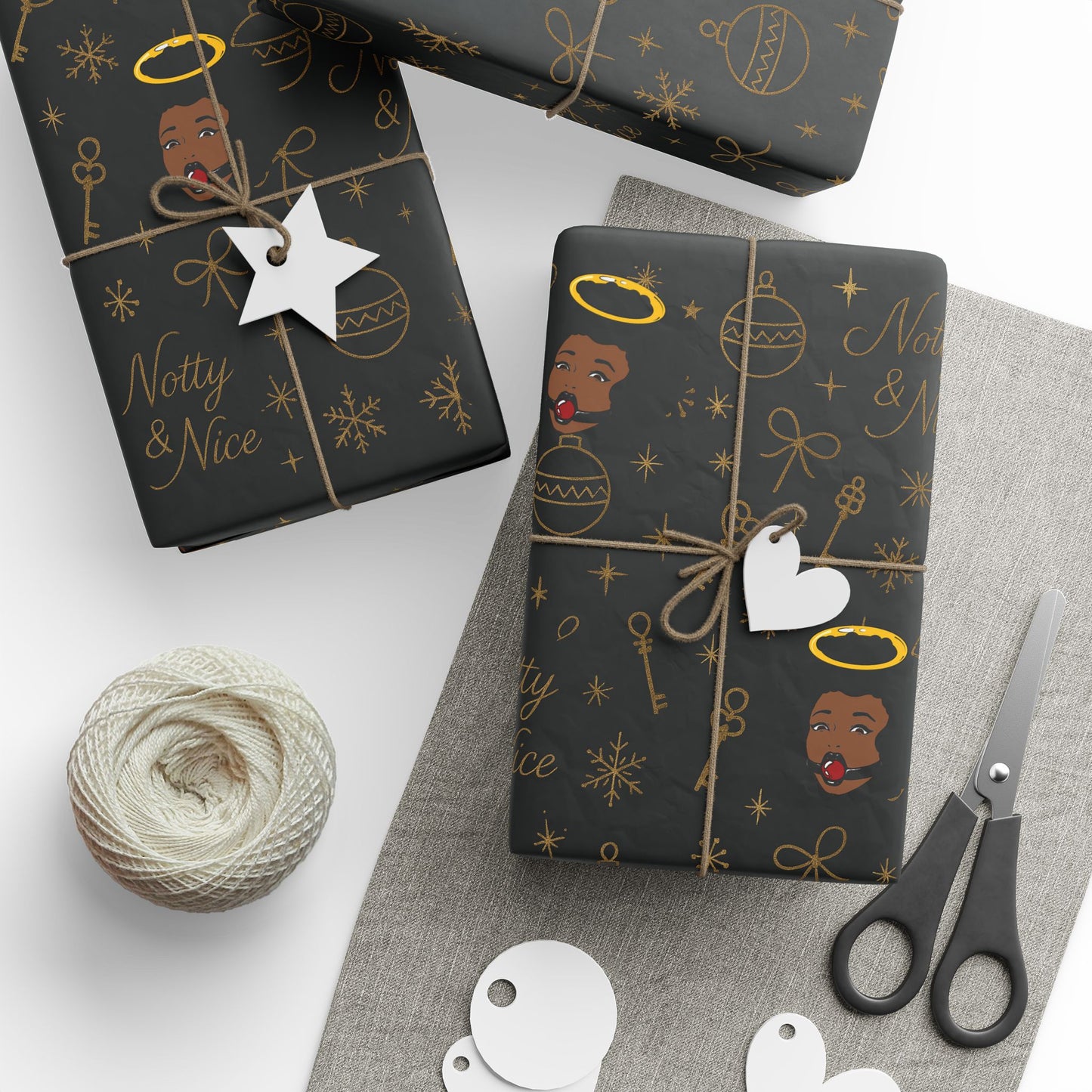 Holiday Black & Gold Wrapping Paper — 'Notty & Nice' Festive Gift Wrap